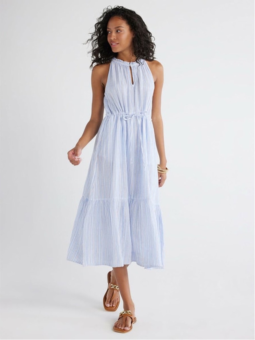 Time and Tru Women's Sleeveless Cotton Midi Dress With Flounce Hem